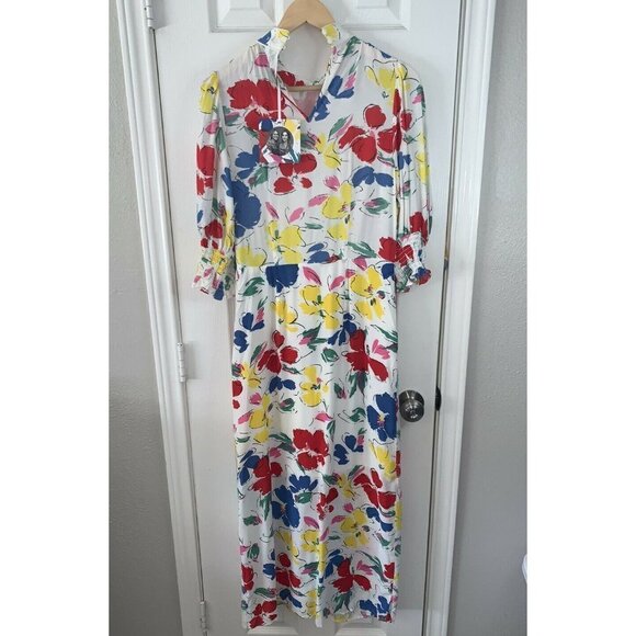 RIXO forTarget Multicolor Floral Mock Neck Cascade Ruffled Midi Casual Dress 4 - Picture 7 of 9